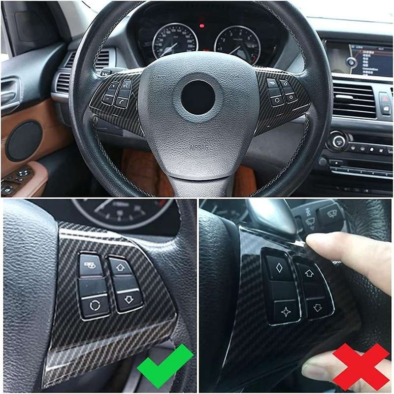 Car Carbon Fiber Style Interior Steering Wheel Switch Button Frame Cover Replacement Trim for X5 E70