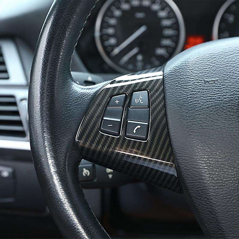 Car Carbon Fiber Style Interior Steering Wheel Switch Button Frame Cover Replacement Trim for X5 E70