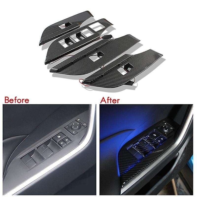 Car Carbon Fiber Window Glass Lift Button Trim Switch Cover Decoration LED Atmosphere Light for 2020