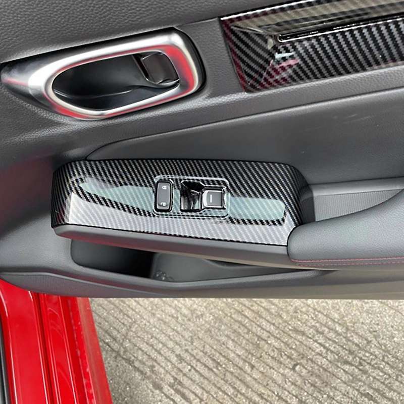 Car Carbon Fiber Window Glass Lift Button Trim Switch Cover Door Armrest Panel Sticker for 11Th 2021