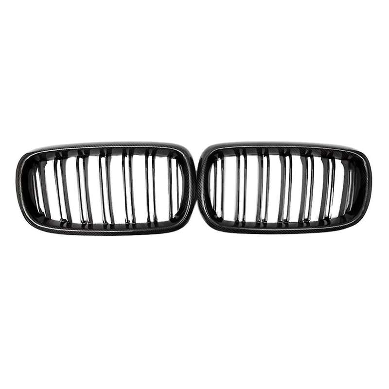 Car Carbon Fiber&Gloss Black Double Slats Front Kidney Grille Grill for X5 F15 X6 F16 X5M F85 X6M F8