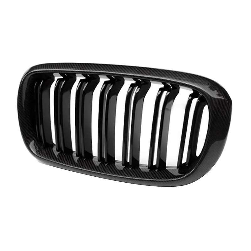 Car Carbon Fiber&Gloss Black Double Slats Front Kidney Grille Grill for X5 F15 X6 F16 X5M F85 X6M F8