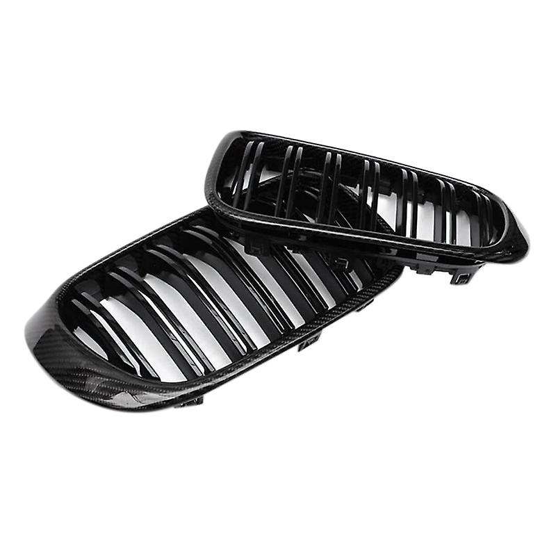 Car Carbon Fiber&Gloss Black Double Slats Front Kidney Grille Grill for X3 F25 X4 F26 2014-2017