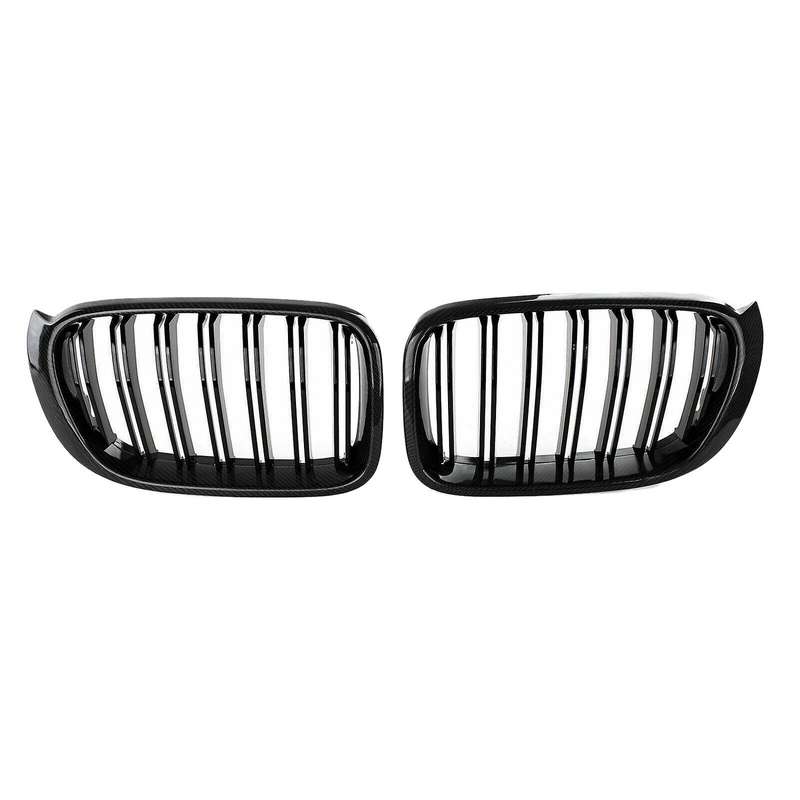 Car Carbon Fiber&Gloss Black Double Slats Front Kidney Grille Grill for X3 F25 X4 F26 2014-2017
