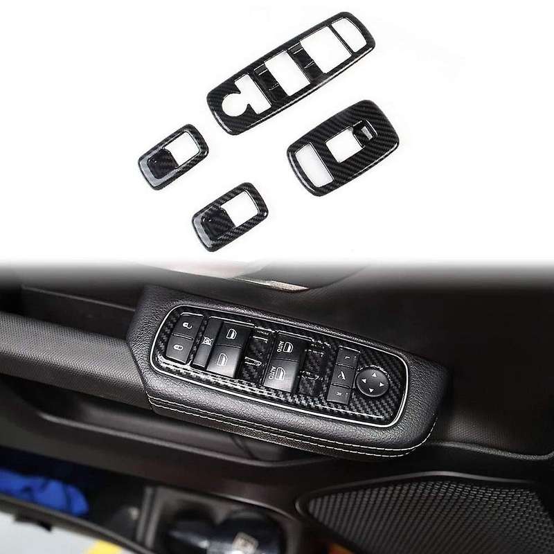 Car Carbon Fiber Window Lift Switch Panel Cover Trim Frame Sticker for Ram 1500 2019 2020 Accessorie