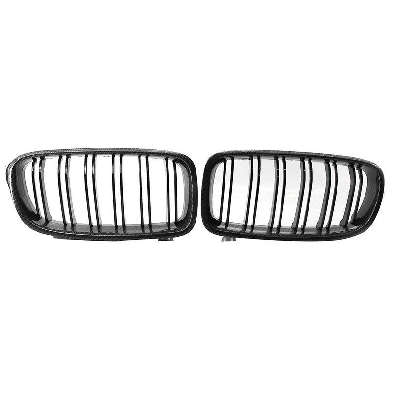 Car Carbon Fiber&Gloss Black Double Slats Front Kidney Grille Grill for 3 Series F30 F31 F35 12-18