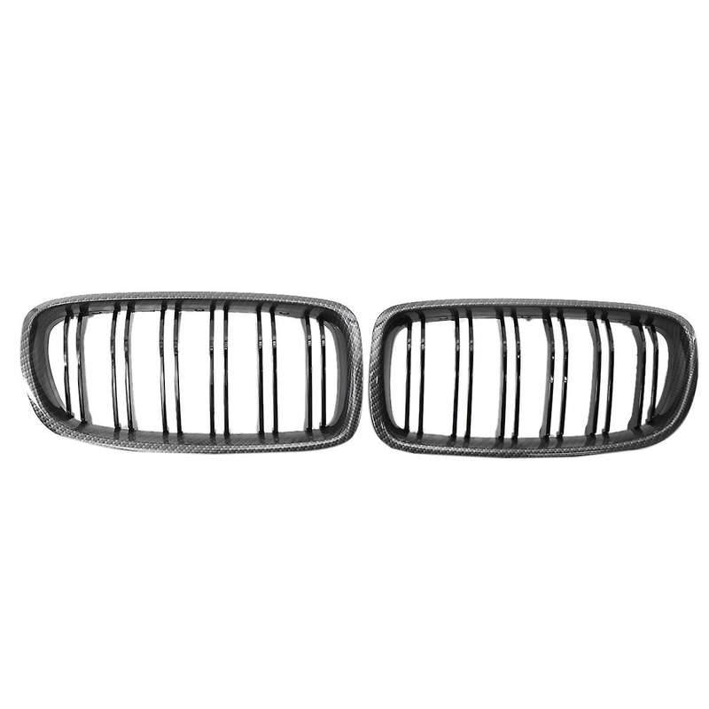 Car Carbon Fiber&Gloss Black Double Slats Front Kidney Grille Grill for 3 Series F30 F31 F35 12-18