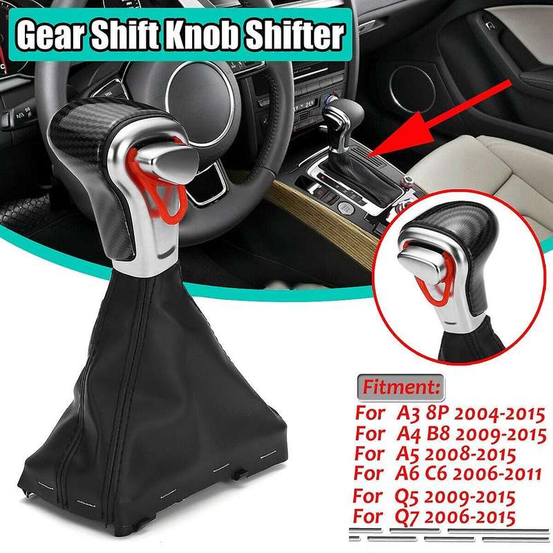 Car Carbon Look Gear Shift Knob with Leather Boot Gaiter for A3 A4 A6 C6 Q5 2009-2012 8KD713139B