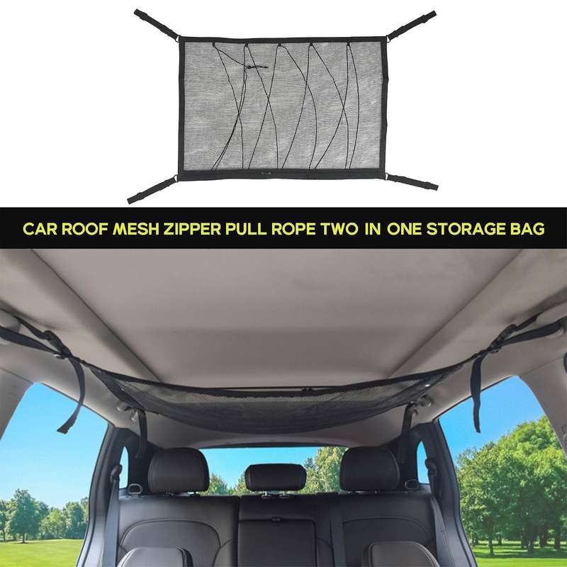 Car Ceiling Storage Pocket Roof Interior Cargo Net Bag Storage Black