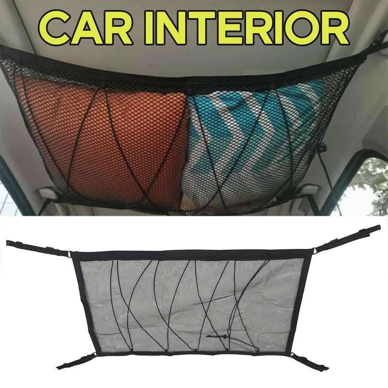 Car Ceiling Storage Pocket Roof Interior Cargo Net Bag Storage Black