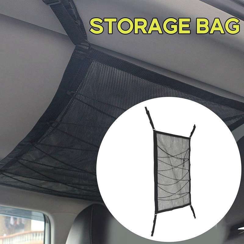 Car Ceiling Storage Pocket Roof Interior Cargo Net Bag Storage Black