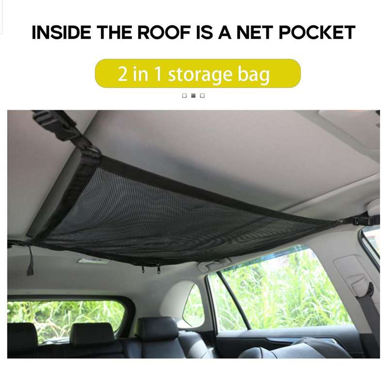 Car Ceiling Storage Pocket Roof Interior Cargo Net Bag Storage Black