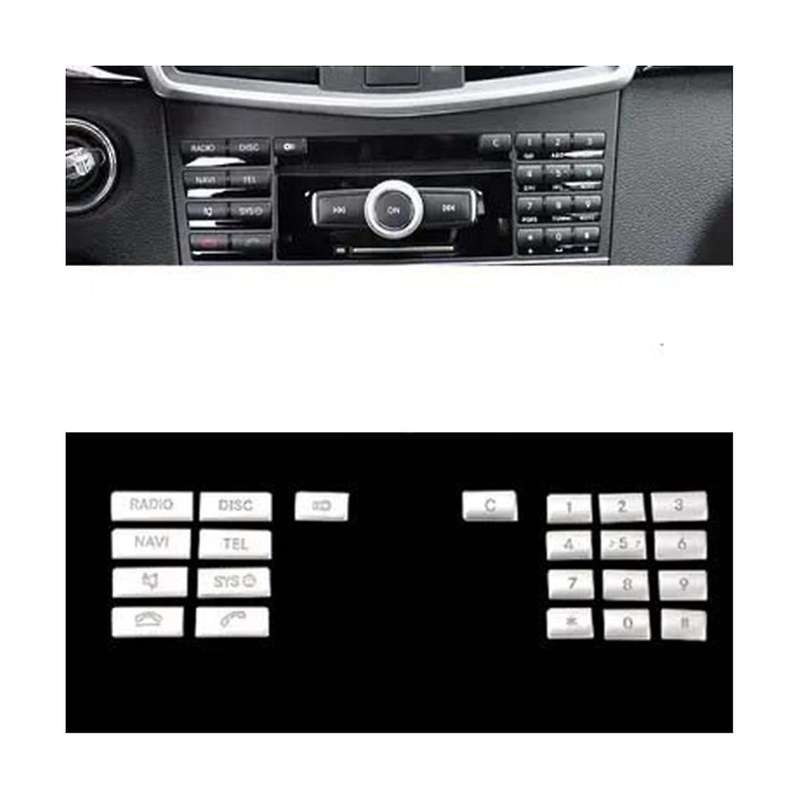 Car Center Console CD Multimedia Button Frame Cover Sticker for E Class W212 2010-2011(Silver)