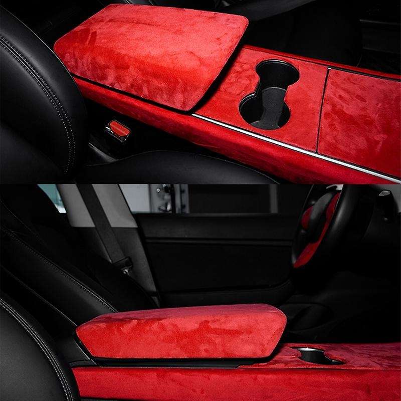 Car Central Armrest Box Cover Turn Fur Protective Cover for / Y Accessories Red