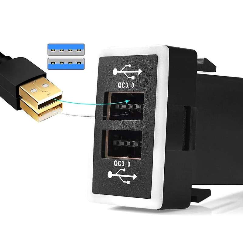 Car Charger with Blue Red LED Light - Qualcomm 3.0 Universal Quick Charger Dual USB Port 6.4A 12-24V