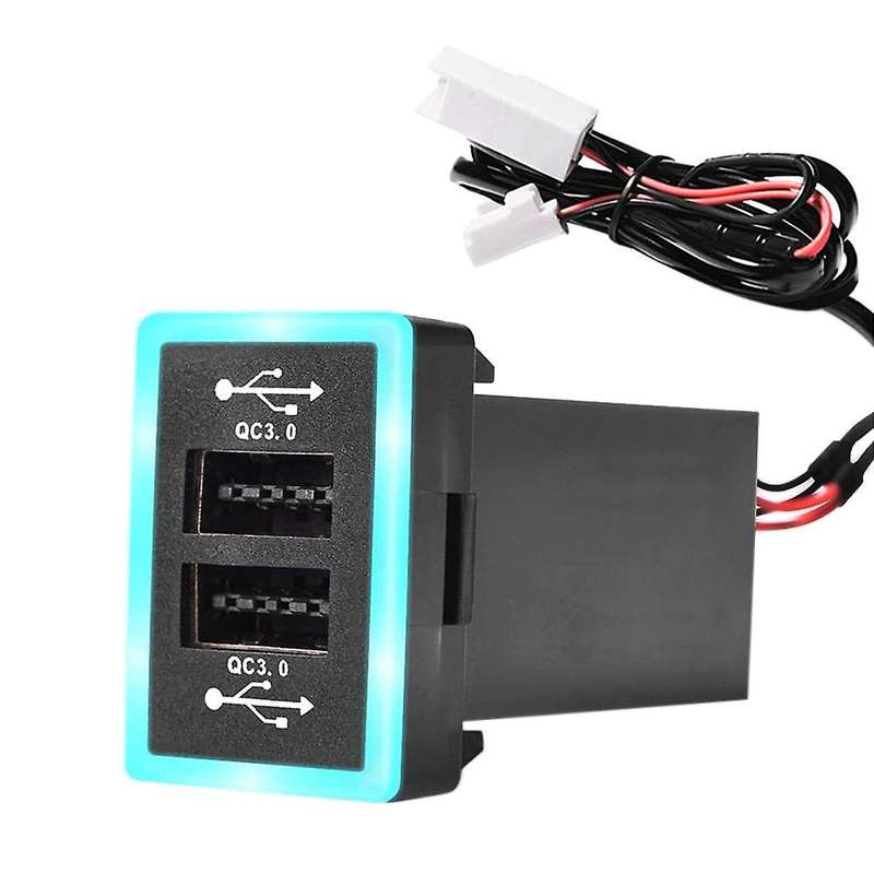 Car Charger with Blue Red LED Light - Qualcomm 3.0 Universal Quick Charger Dual USB Port 6.4A 12-24V