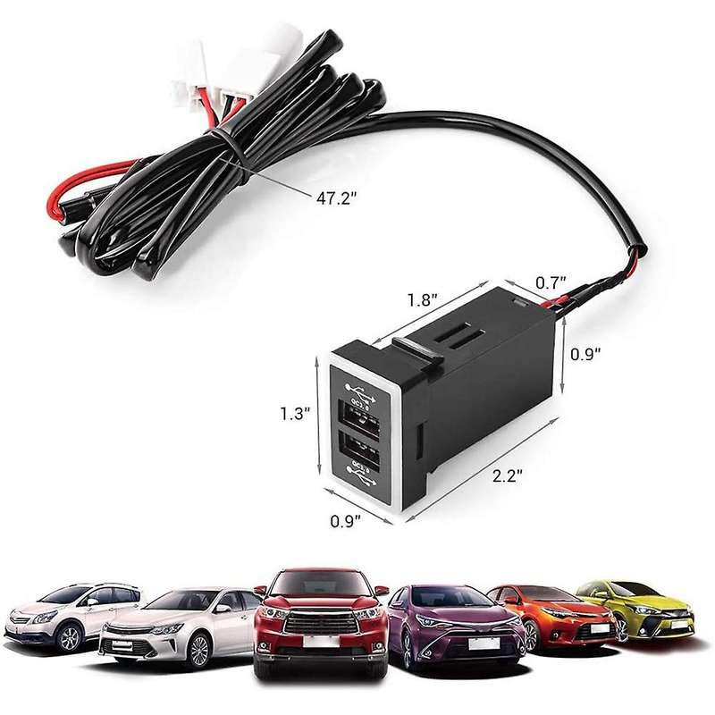 Car Charger with Blue Red LED Light - Qualcomm 3.0 Universal Quick Charger Dual USB Port 6.4A 12-24V
