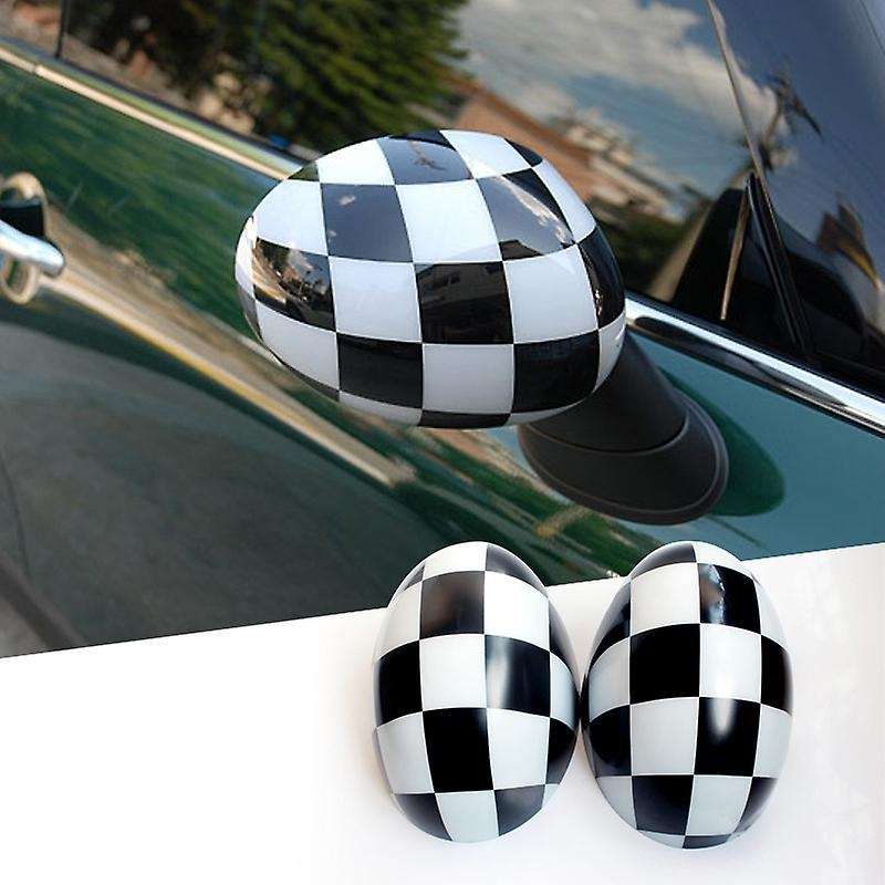 Car Checkered Mirror Caps Covers for R55 R56 R57 with Auto Powerfolding Mirrors Only
