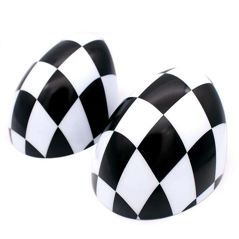 Car Checkered Mirror Caps Covers for R55 R56 R57 with Auto Powerfolding Mirrors Only