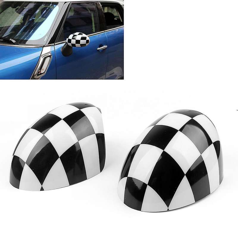 Car Checkered Mirror Caps Covers for R55 R56 R57 with Auto Powerfolding Mirrors Only
