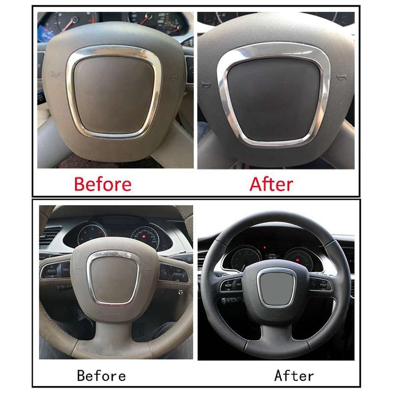 Car Chrome Steering Wheel Trim Cover Emblem Badge Frame Sequin Centering Sticker for  A3 A4 B6 B7 B8