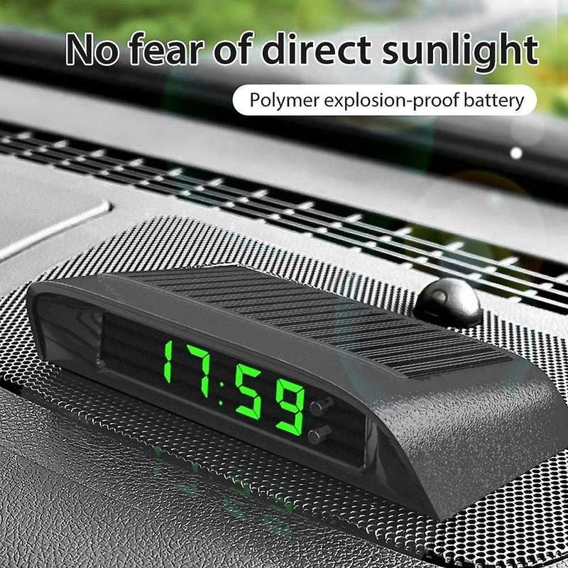 Car Clocks with Night Display Thermometer Auto Internal Stick-on Digital Watch Solar Powered 24-hou