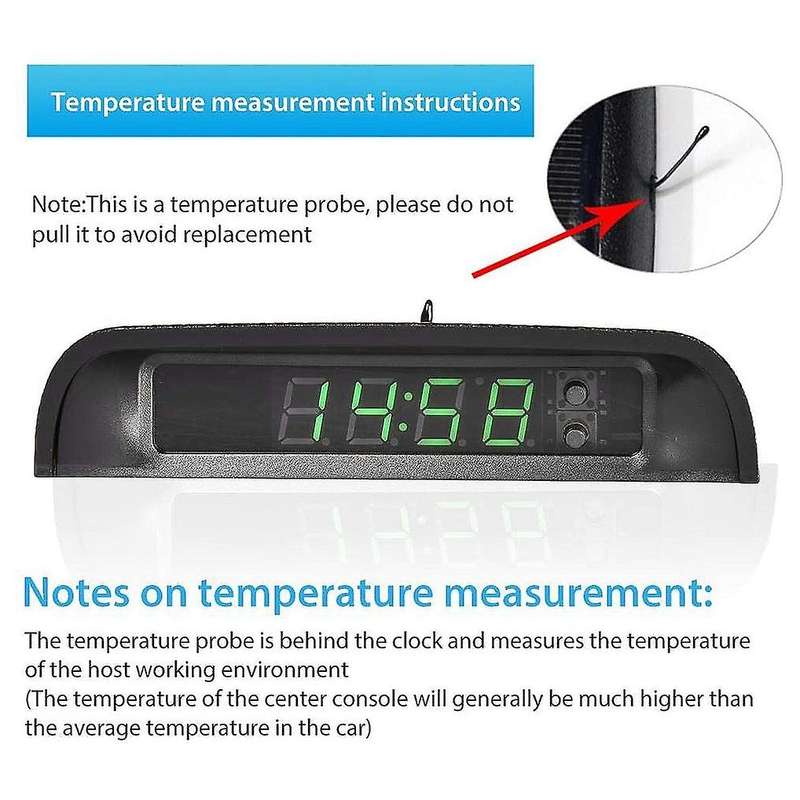 Car Clocks with Night Display Thermometer Auto Internal Stick-on Digital Watch Solar Powered 24-hou