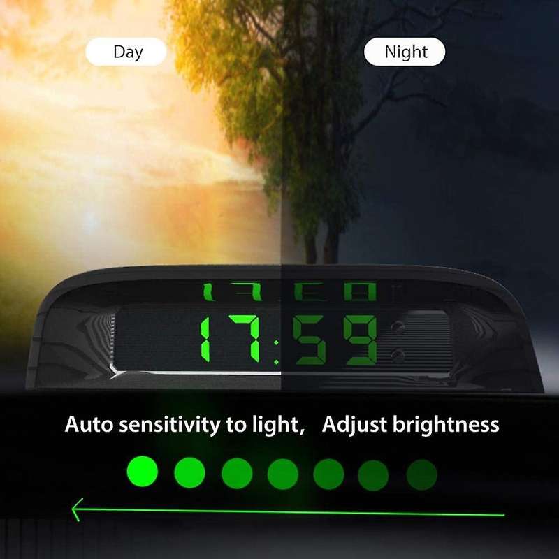 Car Clocks with Night Display Thermometer Auto Internal Stick-on Digital Watch Solar Powered 24-hou