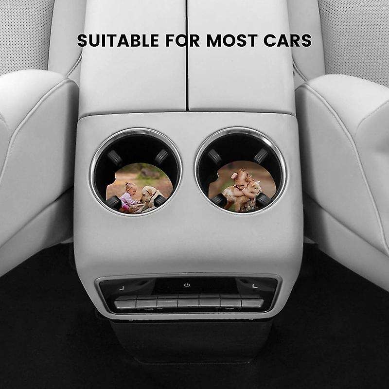 Car Coasters, Car Cup Holder Coasters with Finger Notches Keep Vehicles Safe From Cold Drink Sweat,