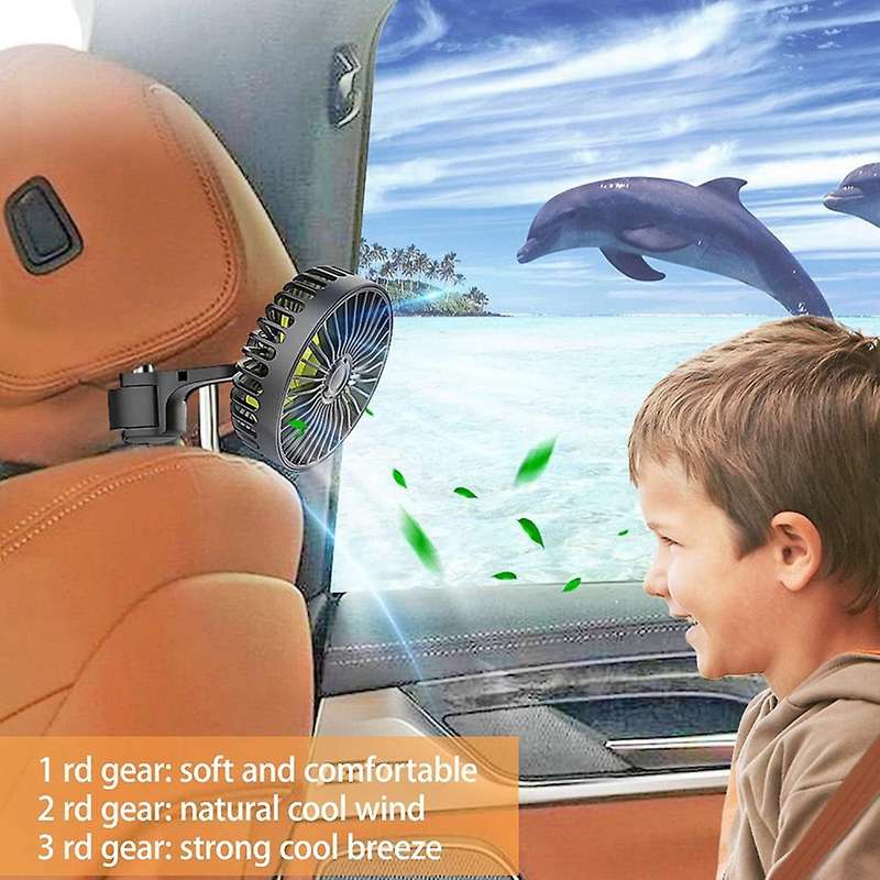 Car Cooling Fan, Usb Backseat Auto Rear Fan 3 Speed Vehicle Fan for Car Vehicle Truck Van Suv Rv Bo
