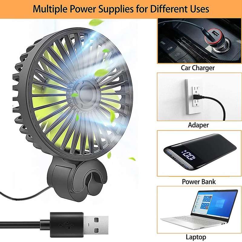 Car Cooling Fan, Usb Backseat Auto Rear Fan 3 Speed Vehicle Fan for Car Vehicle Truck Van Suv Rv Bo
