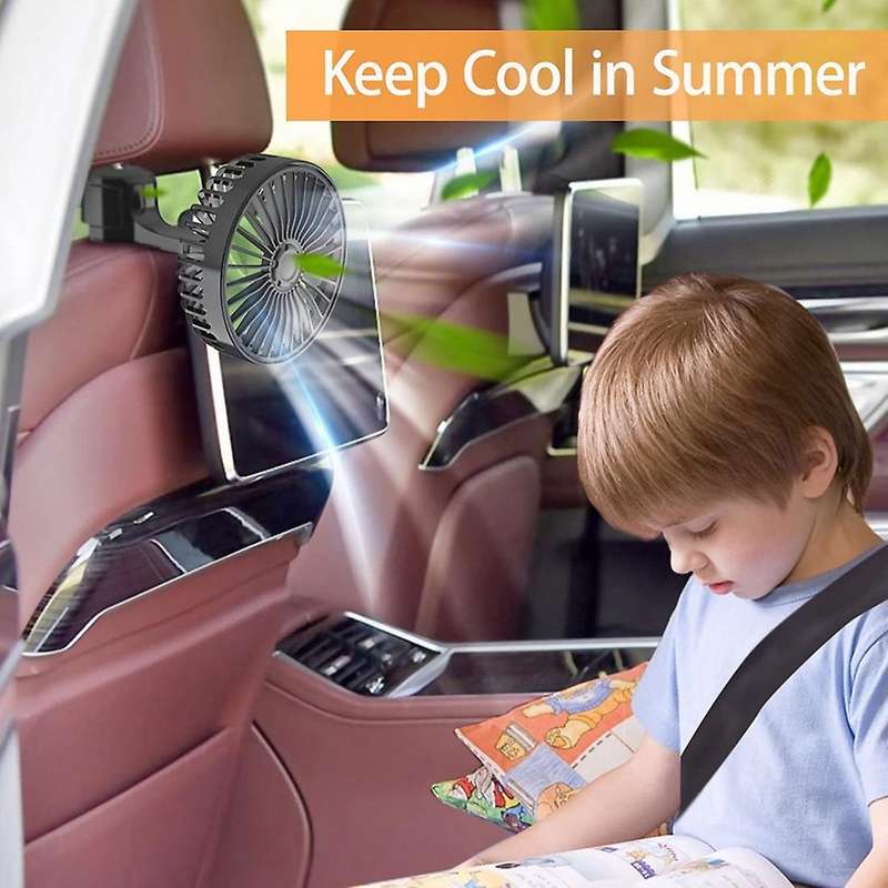 Car Cooling Fan, Usb Backseat Auto Rear Fan 3 Speed Vehicle Fan for Car Vehicle Truck Van Suv Rv Bo