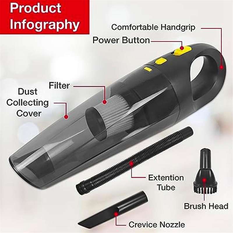 Car Cordless Vacuum Cleaner, High Power Mini Handheld Car Vacuum Cleaner, 4500 Pa Suction Power, wit