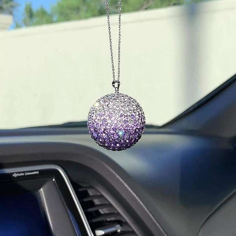 Car Crystal Ball Car Rearview Mirror Pendant Car Decoration Accessories Car Accessories,Purple