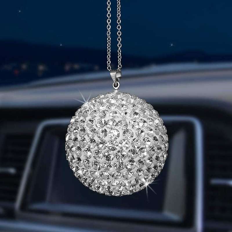 Car Crystal Ball Car Rearview Mirror Pendant Car Decoration Accessories Car Accessories,Purple