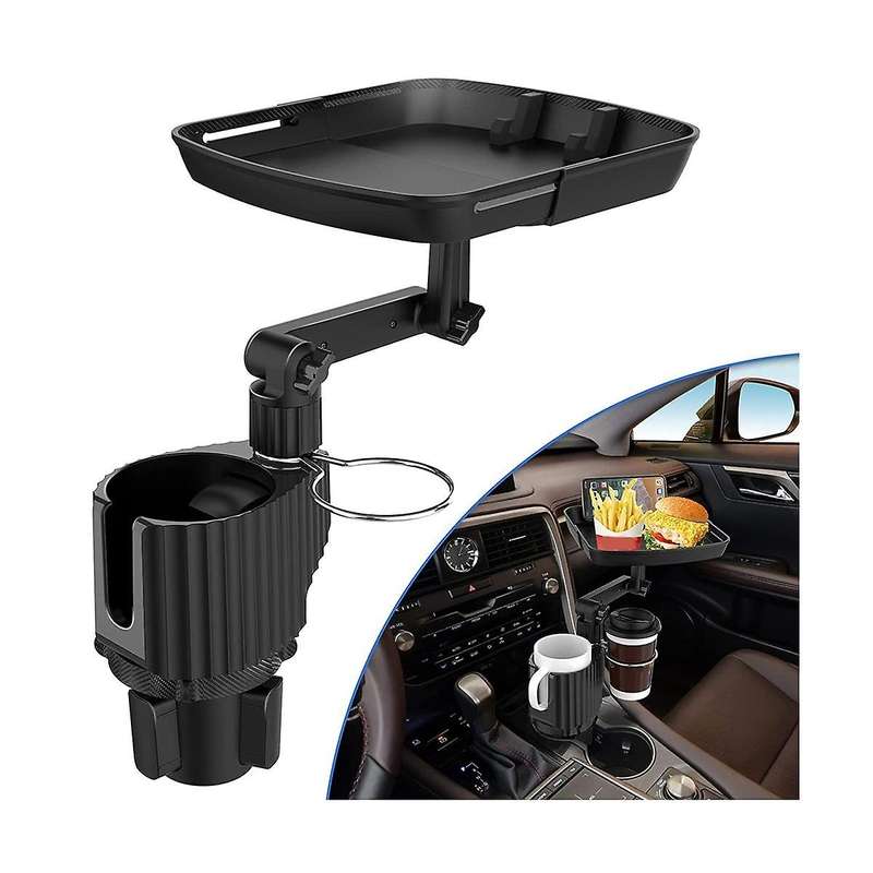 Car Cup Holder Expander with Detachable Tray, Multifunctional Car Food Tray Table for Eating with D