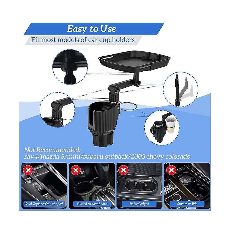 Car Cup Holder Expander with Detachable Tray, Multifunctional Car Food Tray Table for Eating with D