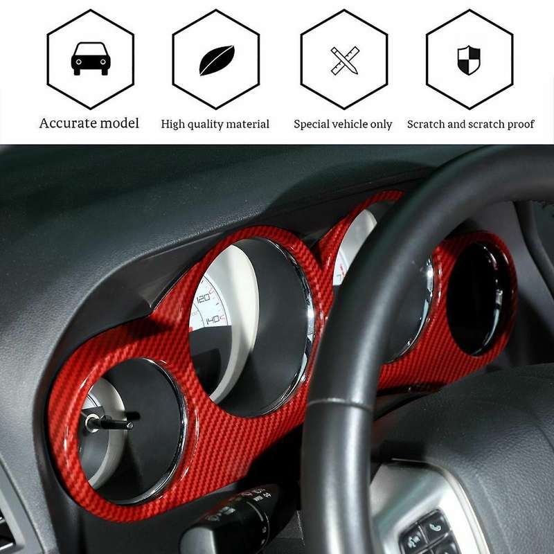 Car Dashboard Panel Frame Cover Decor Trim ABS Interior Accessories for 2009-2014 (Red Carbon Fiber)
