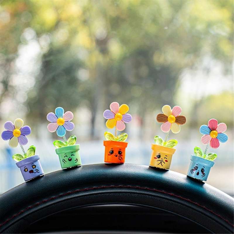 Car Dashboard Trim Flowerpot Ornament Head Shaking Dancing Flowerpot Cartoon Ornament Car Interior C