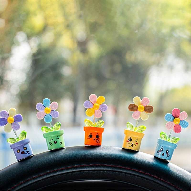 Car Dashboard Trim Flowerpot Ornament Shaking Dancing Flowerpot Cartoon Ornament Car Interior Cute F