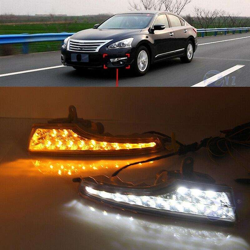 Car Daytime Running Light DRL LED Fog Lamp Cover with Yellow Turning Signal Functions for Altima Tea