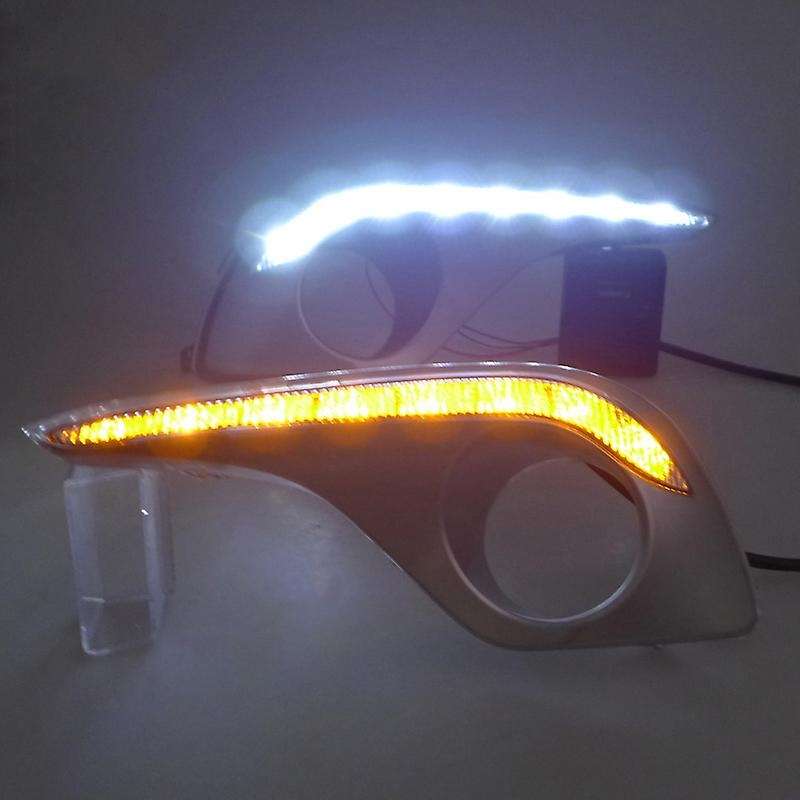 Car Daytime Running Lights Waterproof Turn Signal Lights with Fog Light Holes for 2012 2013 White+Ye