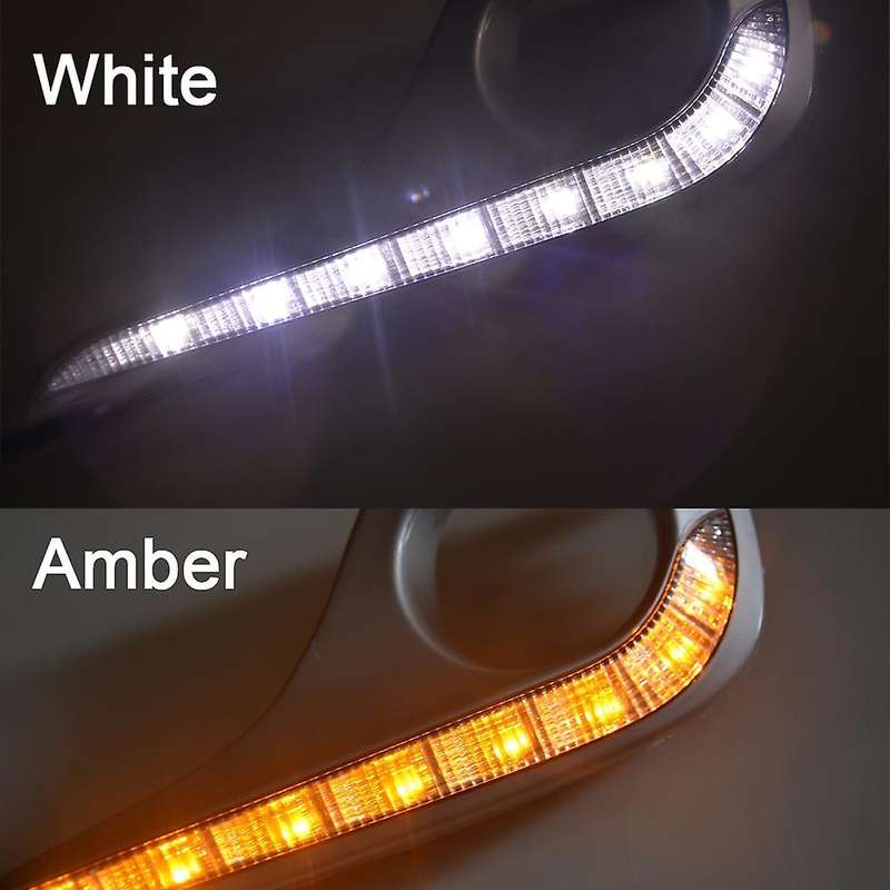 Car Daytime Running Lights Waterproof Turn Signal Lights with Fog Light Holes for 2012 2013 White+Ye