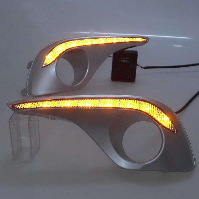Car Daytime Running Lights Waterproof Turn Signal Lights with Fog Light Holes for 2012 2013 White+Ye