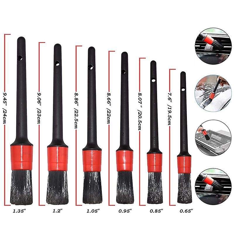 Car Detailing Brushes - Detail Brush 6 Different Sizes Piece Set for Cleaning Automotive Wheels, Rim
