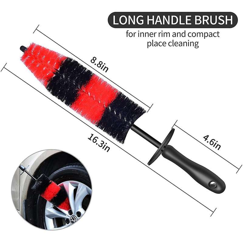 Car Detailing Brush Set,Long Handle Wheel Rim Tire Brush,Detailing Brush,Wash Mitt for Auto Interior