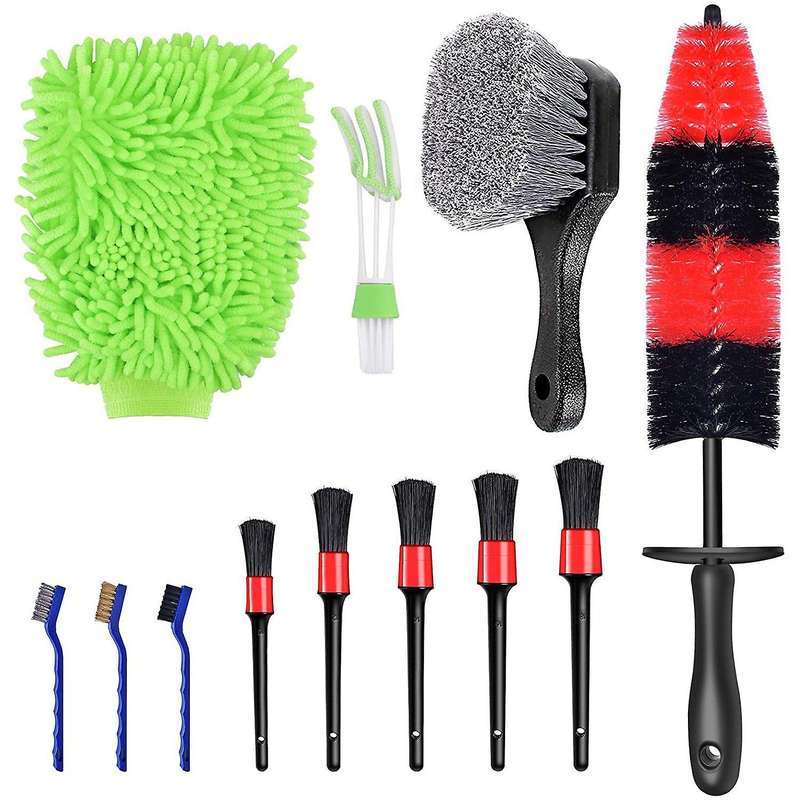 Car Detailing Brush Set,Long Handle Wheel Rim Tire Brush,Detailing Brush,Wash Mitt for Auto Interior