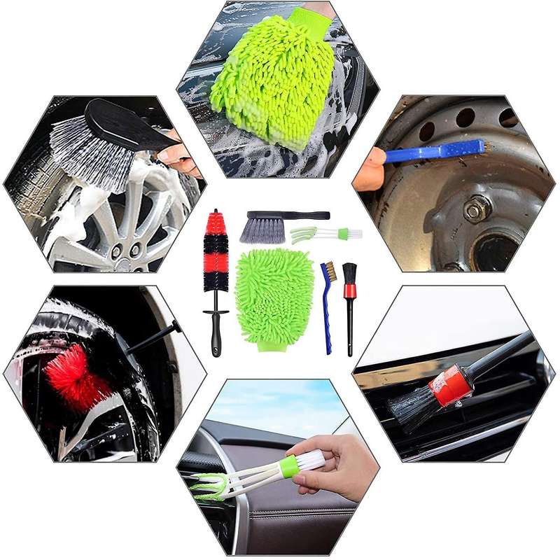 Car Detailing Brush Set,Long Handle Wheel Rim Tire Brush,Detailing Brush,Wash Mitt for Auto Interior