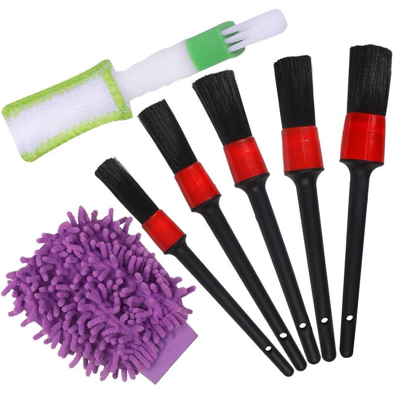 Car Detailing Brushes Set with Car Wash Mitt - Automotive Detail Cleaning Brushes Auto Car Detail Cl