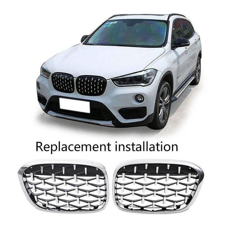 Car Diamond Front Kidney Grille Silver for  F48 F49 X1 2016-2019 Silver